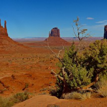 West Mitten, East Mitten and Merrick Butte seen from the Visitor Center of Monument Valley